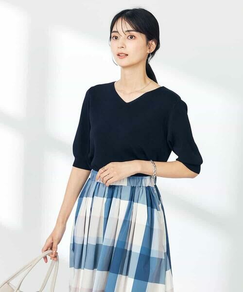 a.v.v / アー・ヴェ・ヴェ ニット・セーター | 【接触冷感/UVカット】Vネックパフスリーブ美ラクるサマーニット【WEB限定】 | 詳細3