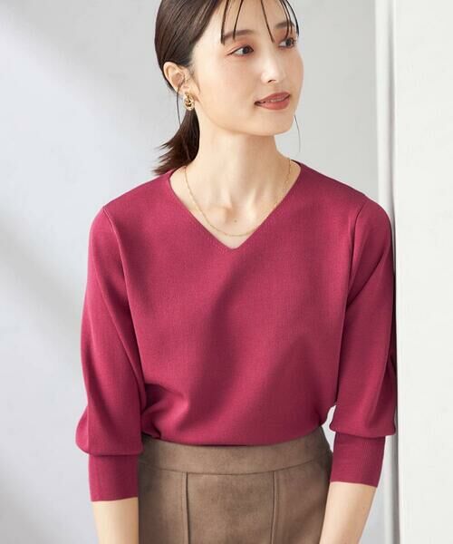 a.v.v / アー・ヴェ・ヴェ ニット・セーター | 【UVカット/洗える】Vネック美ラクるパフスリーブニット(ピンク)