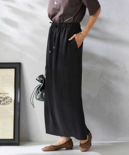 a.v.v / アー・ヴェ・ヴェ ロング・マキシ丈スカート | 【接触冷感裏地/洗える】ドロストイージーナロースカート(ブラック)