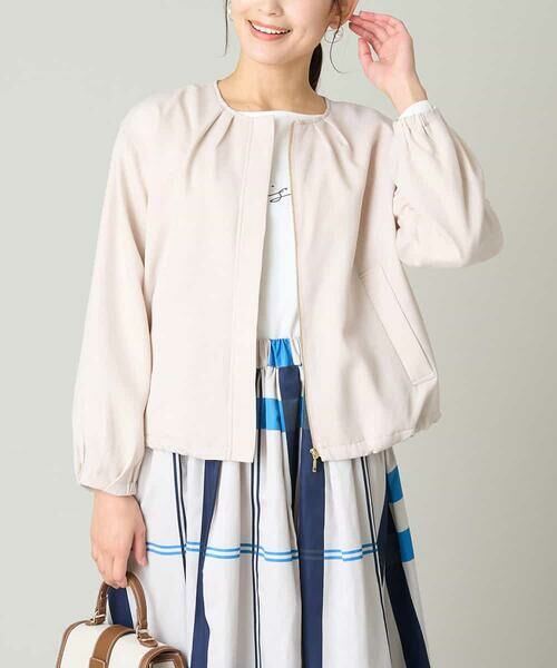 a.v.v / アー・ヴェ・ヴェ セットアップ | 麻調ノーカラーブルゾン(ベージュ)