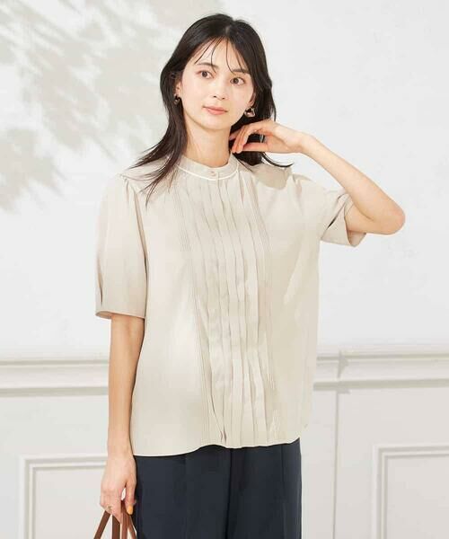 a.v.v / アー・ヴェ・ヴェ シャツ・ブラウス | 【洗える】配色ピンタックブラウス(ベージュ)