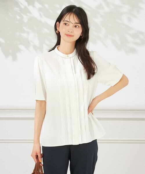 a.v.v / アー・ヴェ・ヴェ シャツ・ブラウス | 【洗える】配色ピンタックブラウス(ホワイト)