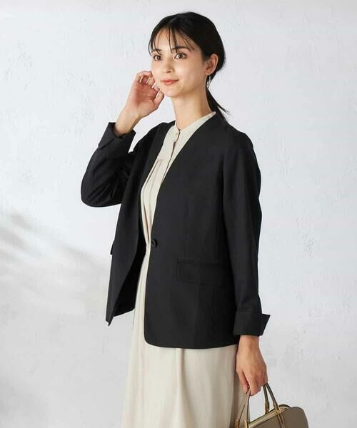 a.v.v / アー・ヴェ・ヴェ ノーカラージャケット | 【洗える/イージーケア/吸水速乾/ストレッチ】梳毛調Vネックジャケット | 詳細13