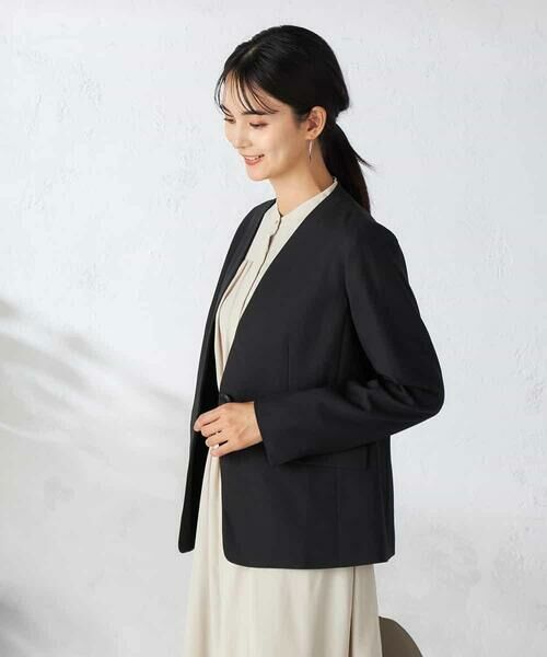 a.v.v / アー・ヴェ・ヴェ ノーカラージャケット | 【洗える/イージーケア/吸水速乾/ストレッチ】梳毛調Vネックジャケット | 詳細16