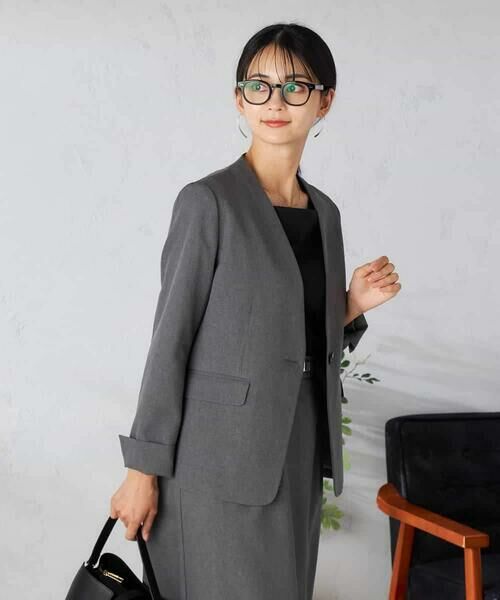 a.v.v / アー・ヴェ・ヴェ ノーカラージャケット | 【洗える/イージーケア/吸水速乾/ストレッチ】梳毛調Vネックジャケット | 詳細8