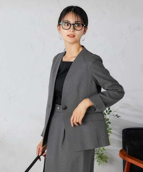 a.v.v/アー・ヴェ・ヴェ 【洗える/イージーケア/吸水速乾/ストレッチ】梳毛調Vネックジャケット ダークグレー S