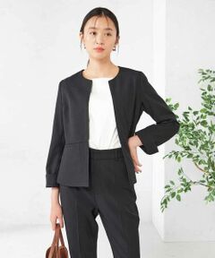 a.v.v / アー・ヴェ・ヴェ ノーカラージャケット | 【洗える/イージーケア/吸水速乾/ストレッチ】梳毛調キーネックジャケット