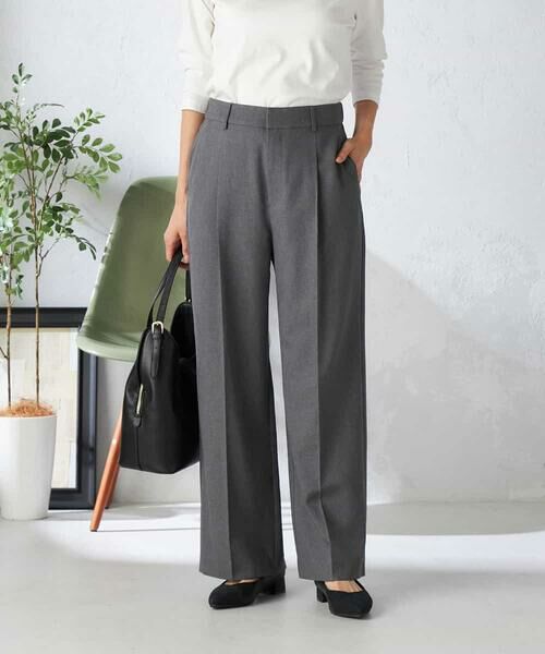 a.v.v / アー・ヴェ・ヴェ その他パンツ | 【洗える/イージーケア/吸水速乾/ストレッチ】梳毛調ワイドパンツ(ダークグレー)