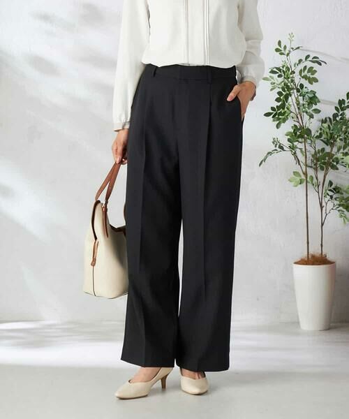 a.v.v / アー・ヴェ・ヴェ その他パンツ | 【洗える/イージーケア/吸水速乾/ストレッチ】梳毛調ワイドパンツ(ブラック)