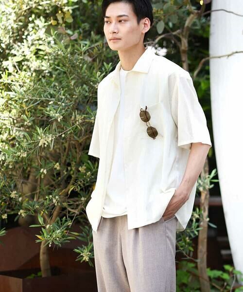 a.v.v / アー・ヴェ・ヴェ シャツ・ブラウス | 【イージーケア/速乾】カラミストライプオープンカラーシャツ半袖(アイボリー)