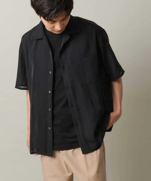 a.v.v / アー・ヴェ・ヴェ シャツ・ブラウス | 【イージーケア/速乾】カラミストライプオープンカラーシャツ半袖(ブラック)