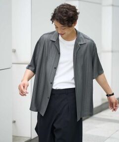 a.v.v / アー・ヴェ・ヴェ シャツ・ブラウス | 【洗濯機で洗える】ジャカード五分袖オープンカラーシャツ