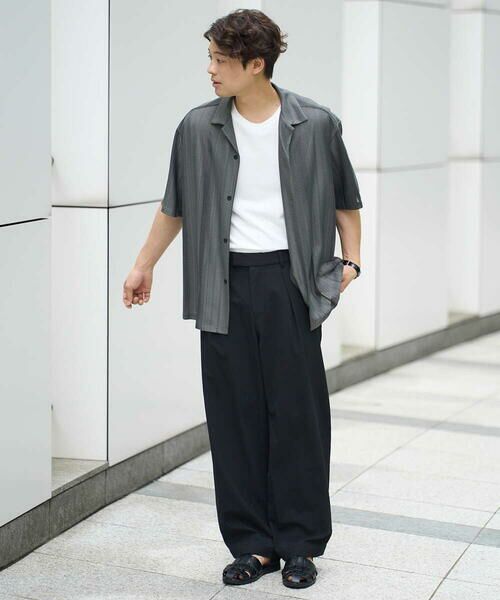 a.v.v / アー・ヴェ・ヴェ シャツ・ブラウス | 【洗濯機で洗える】ジャカード五分袖オープンカラーシャツ | 詳細1