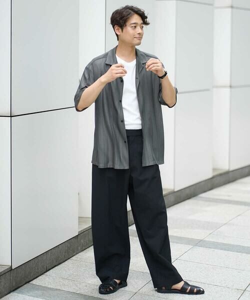 a.v.v / アー・ヴェ・ヴェ シャツ・ブラウス | 【洗濯機で洗える】ジャカード五分袖オープンカラーシャツ | 詳細4