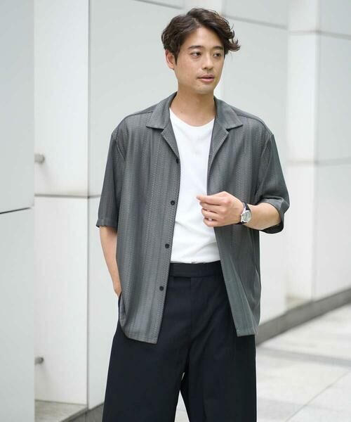 a.v.v / アー・ヴェ・ヴェ シャツ・ブラウス | 【洗濯機で洗える】ジャカード五分袖オープンカラーシャツ | 詳細7