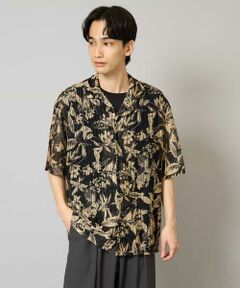 a.v.v / アー・ヴェ・ヴェ シャツ・ブラウス | 【洗濯機で洗える】メッシュニットダークフラワー五分袖オープンカラーシャツ