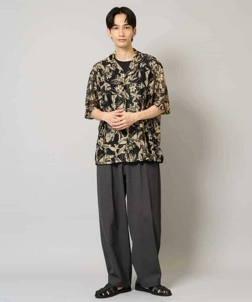 a.v.v / アー・ヴェ・ヴェ シャツ・ブラウス | 【洗濯機で洗える】メッシュニットダークフラワー五分袖オープンカラーシャツ | 詳細1