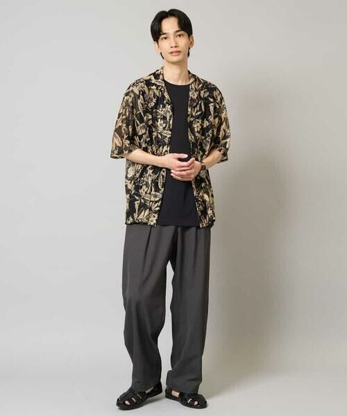 a.v.v / アー・ヴェ・ヴェ シャツ・ブラウス | 【洗濯機で洗える】メッシュニットダークフラワー五分袖オープンカラーシャツ | 詳細12