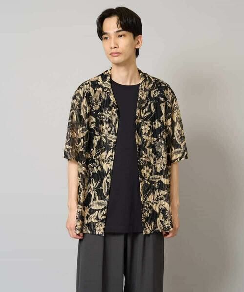 a.v.v / アー・ヴェ・ヴェ シャツ・ブラウス | 【洗濯機で洗える】メッシュニットダークフラワー五分袖オープンカラーシャツ | 詳細16