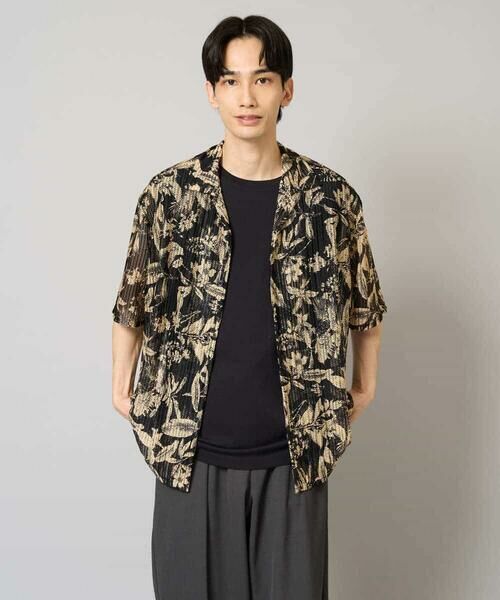 a.v.v / アー・ヴェ・ヴェ シャツ・ブラウス | 【洗濯機で洗える】メッシュニットダークフラワー五分袖オープンカラーシャツ | 詳細17