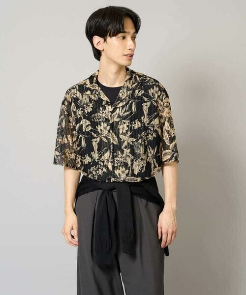 a.v.v / アー・ヴェ・ヴェ シャツ・ブラウス | 【洗濯機で洗える】メッシュニットダークフラワー五分袖オープンカラーシャツ | 詳細18