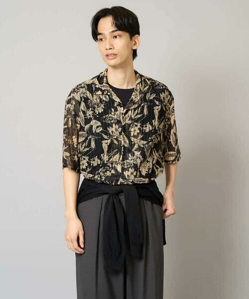 a.v.v / アー・ヴェ・ヴェ シャツ・ブラウス | 【洗濯機で洗える】メッシュニットダークフラワー五分袖オープンカラーシャツ | 詳細19