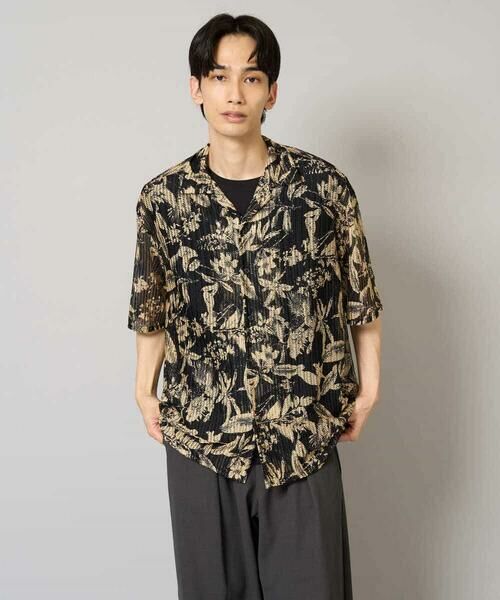 a.v.v / アー・ヴェ・ヴェ シャツ・ブラウス | 【洗濯機で洗える】メッシュニットダークフラワー五分袖オープンカラーシャツ | 詳細20