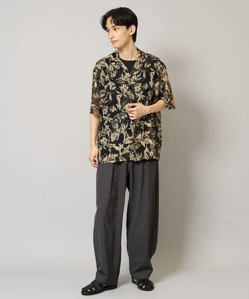 a.v.v / アー・ヴェ・ヴェ シャツ・ブラウス | 【洗濯機で洗える】メッシュニットダークフラワー五分袖オープンカラーシャツ | 詳細3