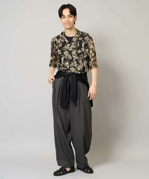 a.v.v / アー・ヴェ・ヴェ シャツ・ブラウス | 【洗濯機で洗える】メッシュニットダークフラワー五分袖オープンカラーシャツ | 詳細4