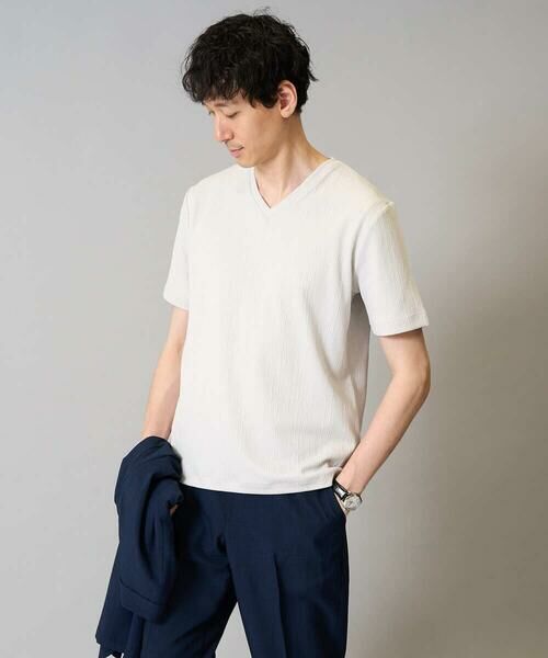 a.v.v / アー・ヴェ・ヴェ カットソー | 【イージーケア/接触冷感/毛玉になりにくい】ストライプジャカードＶネックカットソー〈SMART SERIES〉ビジネス 通勤 ジャケット | 詳細29