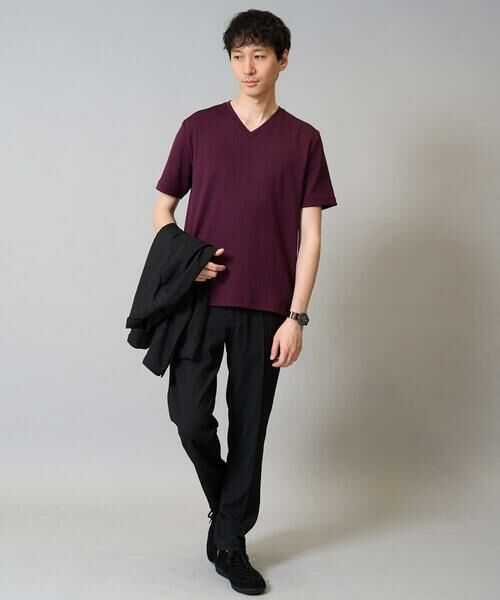 a.v.v / アー・ヴェ・ヴェ カットソー | 【イージーケア/接触冷感/毛玉になりにくい】ストライプジャカードＶネックカットソー〈SMART SERIES〉ビジネス 通勤 ジャケット | 詳細9