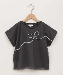 a.v.v / アー・ヴェ・ヴェ カットソー | 【接触冷感/ジメジメ対策】[100-160]リボンテープチュールドッキングTシャツ