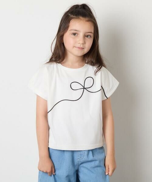 a.v.v / アー・ヴェ・ヴェ カットソー | 【接触冷感/ジメジメ対策】[100-160]リボンテープチュールドッキングTシャツ | 詳細1