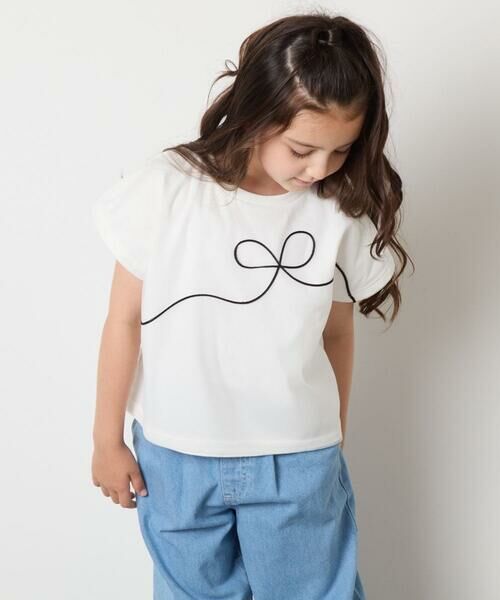 a.v.v / アー・ヴェ・ヴェ カットソー | 【接触冷感/ジメジメ対策】[100-160]リボンテープチュールドッキングTシャツ | 詳細2