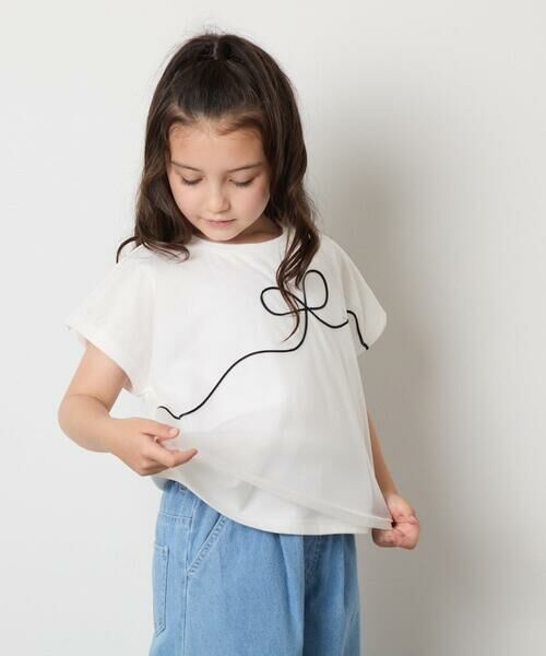 a.v.v / アー・ヴェ・ヴェ カットソー | 【接触冷感/ジメジメ対策】[100-160]リボンテープチュールドッキングTシャツ | 詳細3