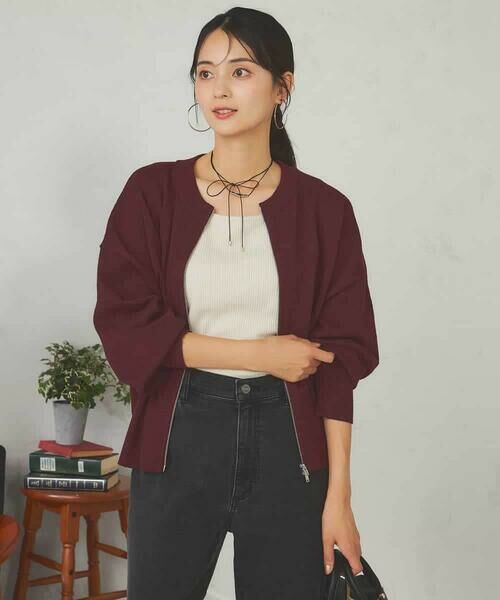 a.v.v / アー・ヴェ・ヴェ カーディガン・ボレロ | 【さらさらタッチ】ミニブークレWジップカーディガン | 詳細11