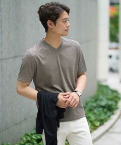 a.v.v / アー・ヴェ・ヴェ カットソー | 【イージーケア/接触冷感】千鳥柄ジャカードＶネックカットソー　通勤　ビジネス　ジャケット