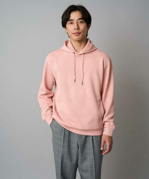 a.v.v / アー・ヴェ・ヴェ パーカー | 【イージーケア/毛玉になりにくい】幾何ジャカードプルオーバーパーカー【ストレッチ/洗濯機で洗える】(ピンク)