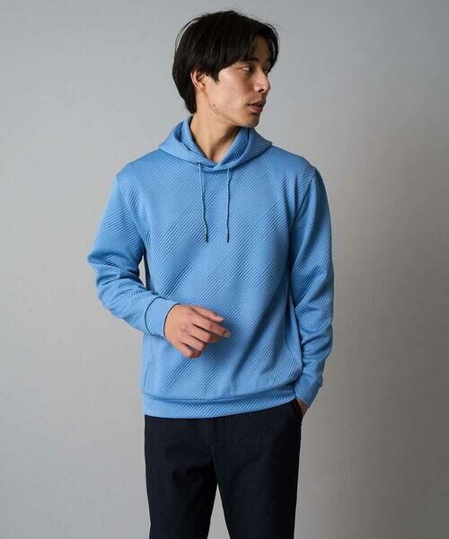 a.v.v / アー・ヴェ・ヴェ パーカー | 【イージーケア/毛玉になりにくい】幾何ジャカードプルオーバーパーカー【ストレッチ/洗濯機で洗える】(ライトブルー)