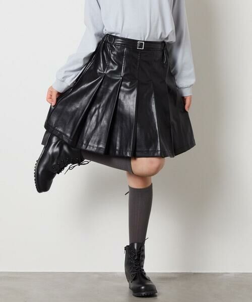 a.v.v / アー・ヴェ・ヴェ ミニ・ひざ丈スカート | [120-160]フェイクレザープリーツスカート | 詳細2