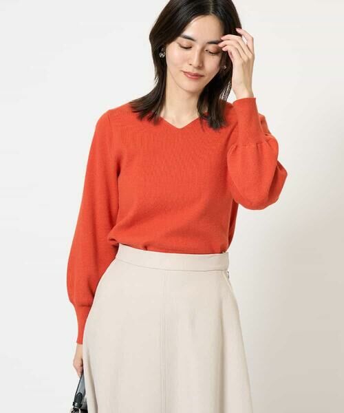 a.v.v / アー・ヴェ・ヴェ ニット・セーター | 【洗える】Vネックパフスリーブニット/アンサンブル対応(オレンジ)