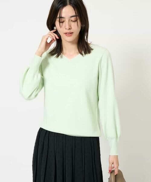 a.v.v / アー・ヴェ・ヴェ ニット・セーター | 【洗える】Vネックパフスリーブニット/アンサンブル対応(グリーン)