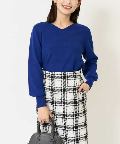 a.v.v / アー・ヴェ・ヴェ ニット・セーター | 【洗える】Vネックパフスリーブニット/アンサンブル対応(ネイビー)