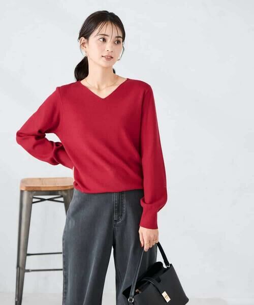a.v.v / アー・ヴェ・ヴェ ニット・セーター | 【洗える/雑誌InRed(宝島社)11月号掲載】Vネック美ラクるパフスリーブニット | 詳細1