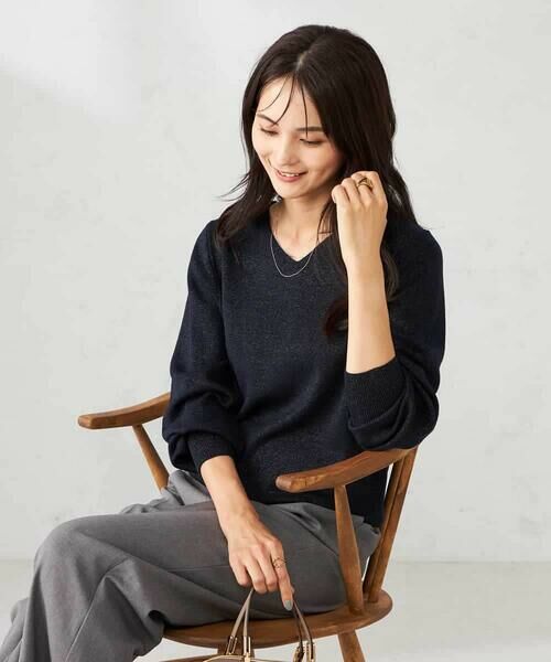 a.v.v / アー・ヴェ・ヴェ ニット・セーター | 【洗える】ラメVネック美ラクるパフスリーブニット | 詳細8