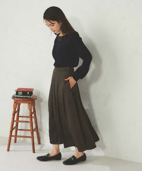 a.v.v / アー・ヴェ・ヴェ ロング・マキシ丈スカート | 【マシンウォッシャブル】タックフレアサテンスカート | 詳細12