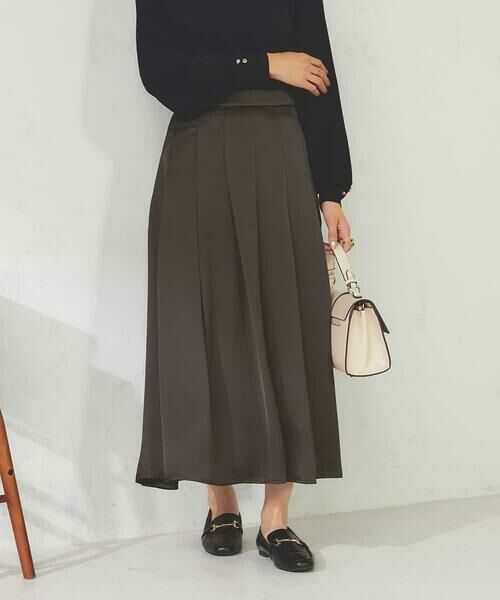 a.v.v / アー・ヴェ・ヴェ ロング・マキシ丈スカート | 【マシンウォッシャブル】タックフレアサテンスカート | 詳細7