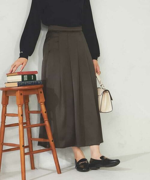 a.v.v / アー・ヴェ・ヴェ ロング・マキシ丈スカート | 【マシンウォッシャブル】タックフレアサテンスカート | 詳細8
