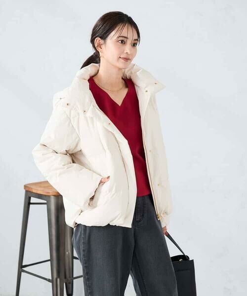 a.v.v/アー・ヴェ・ヴェ 【2WAY】スタンドネックショートダウンジャケット アイボリー M