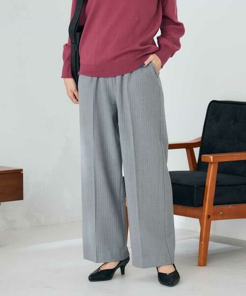 a.v.v / アー・ヴェ・ヴェ その他パンツ | 【イージーケア/洗える/ストレッチ】裏起毛美ラクるイージーストライプワイドパンツ(ストライプ)